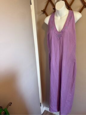 Jessica Howard lavender Beaded Linen Blend Halter Dress Size 14